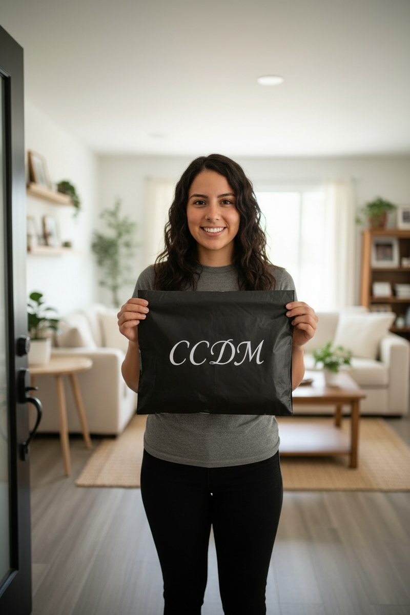 Mujer atlética en entrada con bolsa CCDM