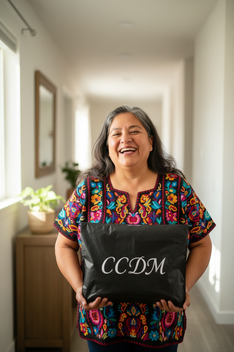 Mujer madura plus size con bolsa CCDM
