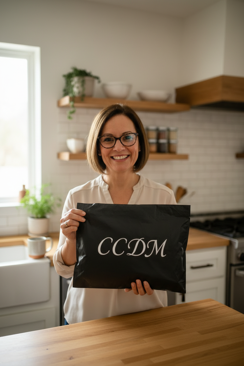 Mujer petite con lentes y bob con bolsa CCDM